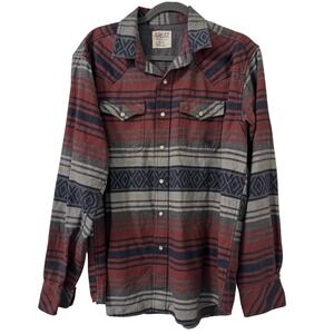 Ariat Mens Long Sleeve Pearl Snap Shirt L Western Thick Fabric Aztec Print Rodeo
